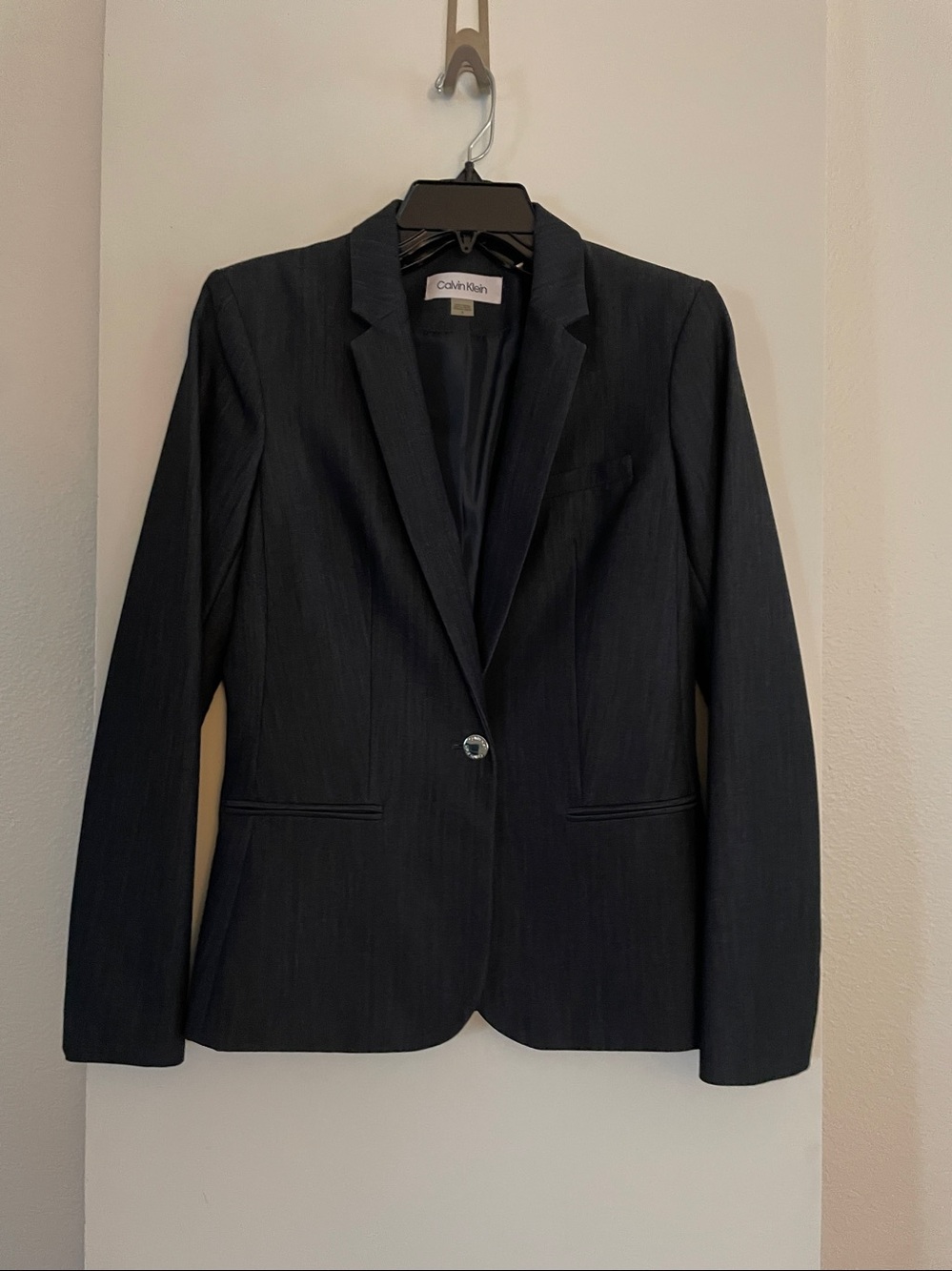 Calvin Klein Classic Structured Blazer Single Breasted Lined Grey/Navy NWOT